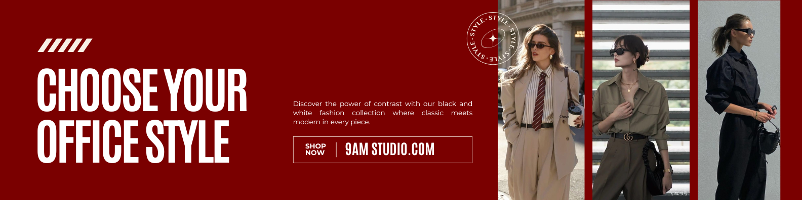 Black and White Simple Modern Fashion Style LinkedIn Banner